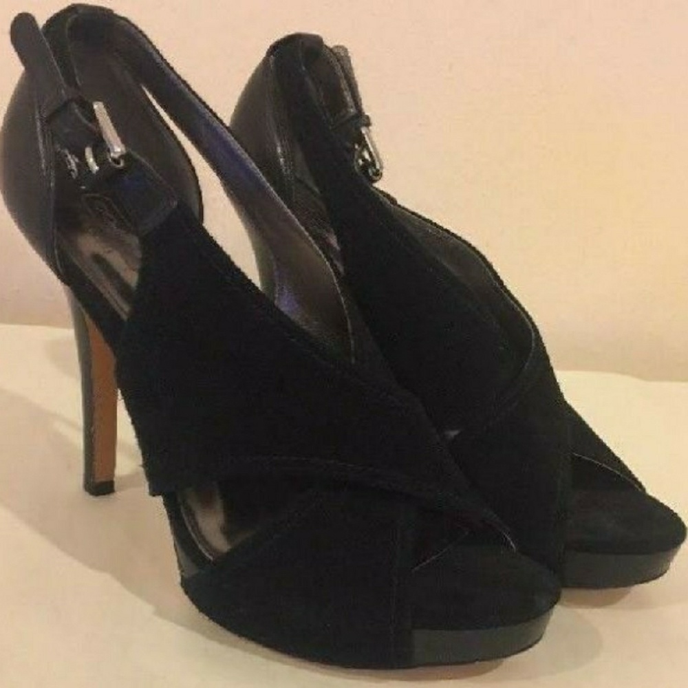 Coach Adelle Black Nubuck Leather Slingback Heels